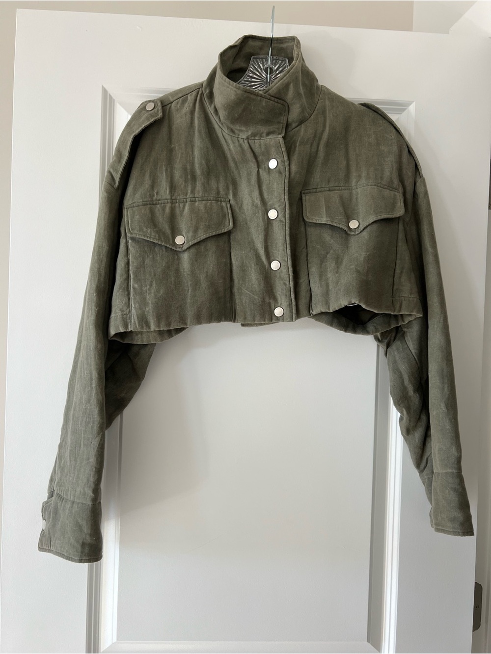 Off-White Olive Cropped Padded Military Jacket - Women